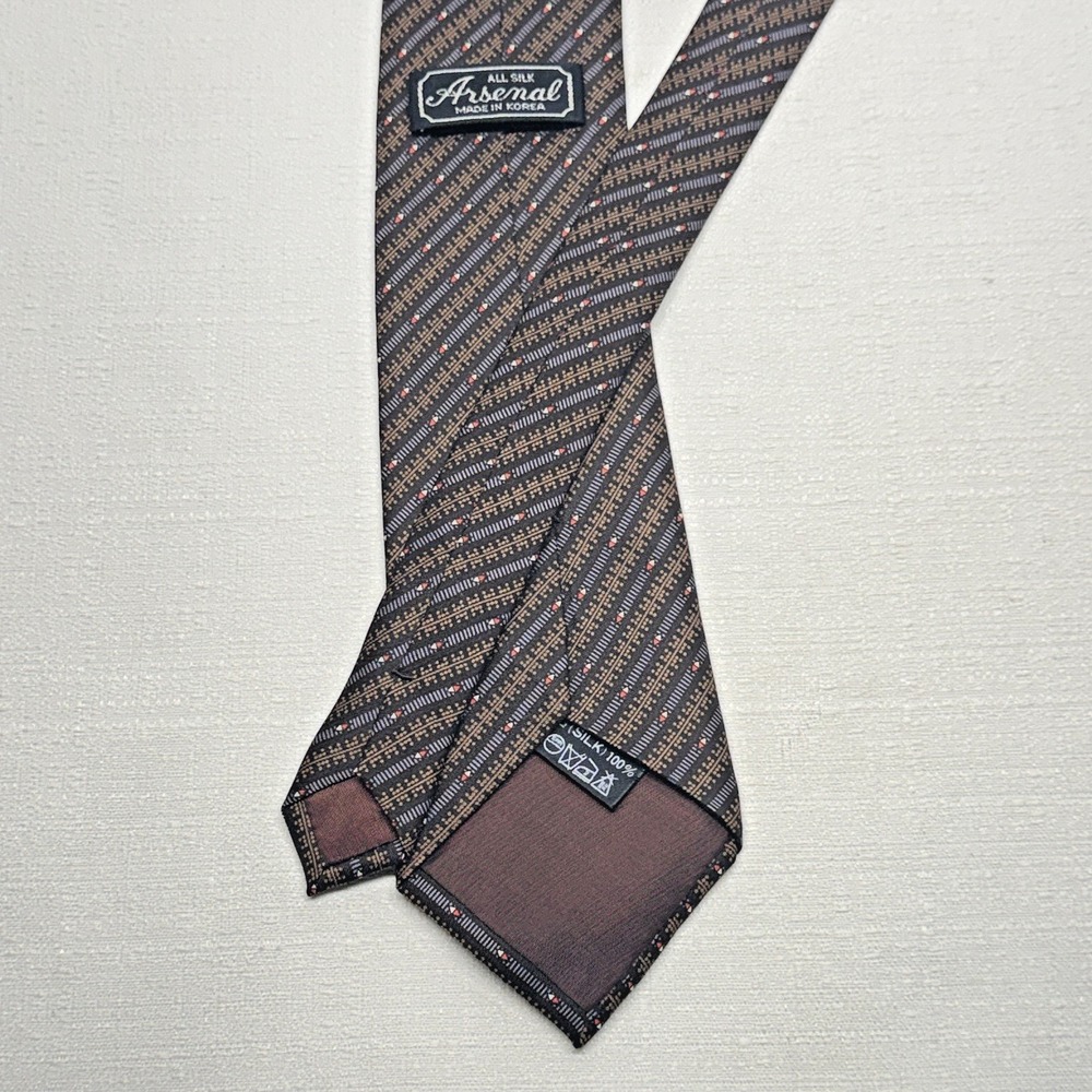 Arsenal Silk Necktie Mens One Size Brown Blue Geometric Stripe Professional Ivy - Picture 4 of 5